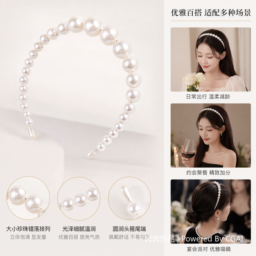 珍珠拼接韩版儿童圣诞节套布发箍女士发卡