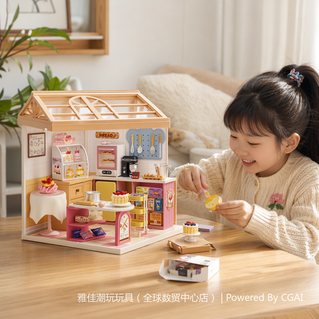 Mini bakery model DIY handcrafted assembly toy, children's Lego-style house model toy details Picture