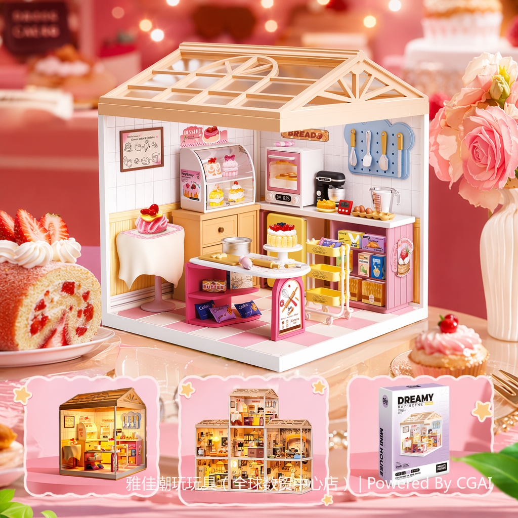 Mini bakery model DIY handcrafted assembly toy, children's Lego-style house model toy Specification image