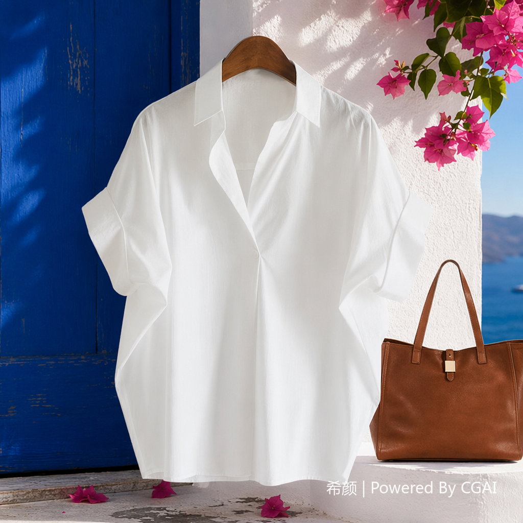 Women's dress, white short-sleeved ramie shirt, formal and fashionable top for women Specification image