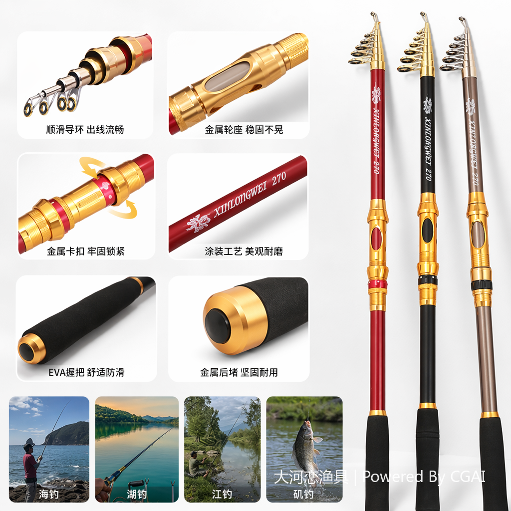 多色路亚鱼竿套装 渔具路亚竿 鱼竿1.8米可调速