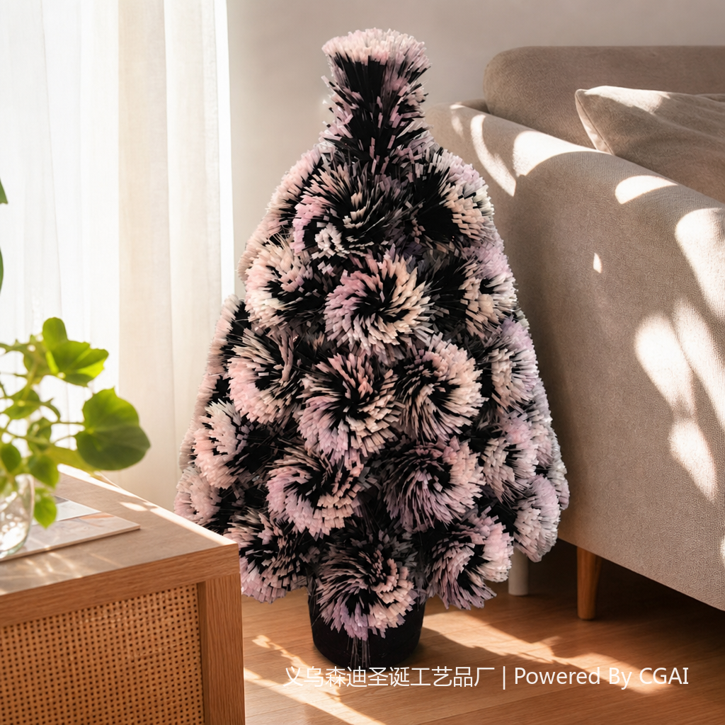 Black, white and pink plush folding Christmas tree Christmas gift items details Picture