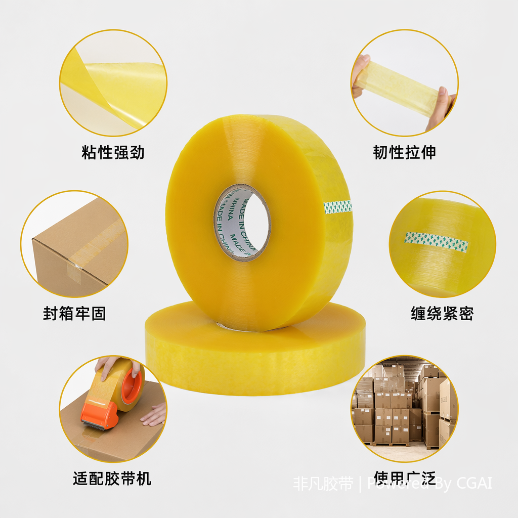 黄色封装打包胶带3CM透明耐高温封箱器4CM胶带卷
