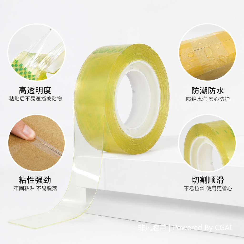手持黄色透明胶带卷3CM封箱器4CM耐高温封装打包胶纸