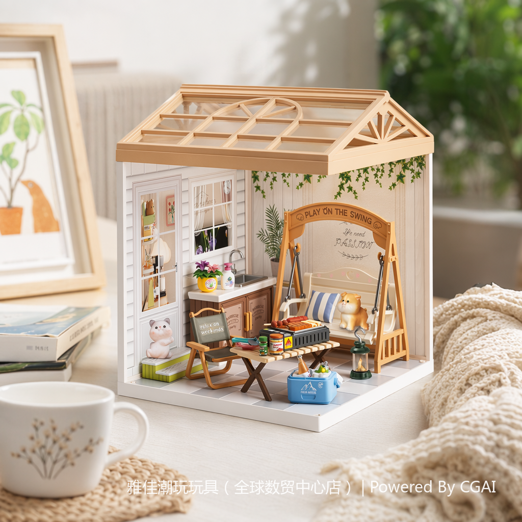 Mini courtyard model DIY handcrafted assembly toys, children's Lego-style house model toys details Picture