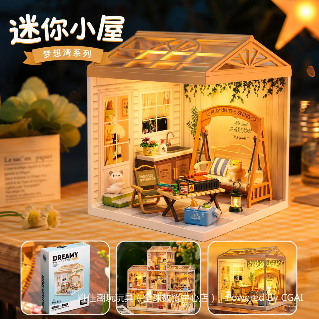 Mini courtyard model DIY handcrafted assembly toys, children's Lego-style house model toys Specification image