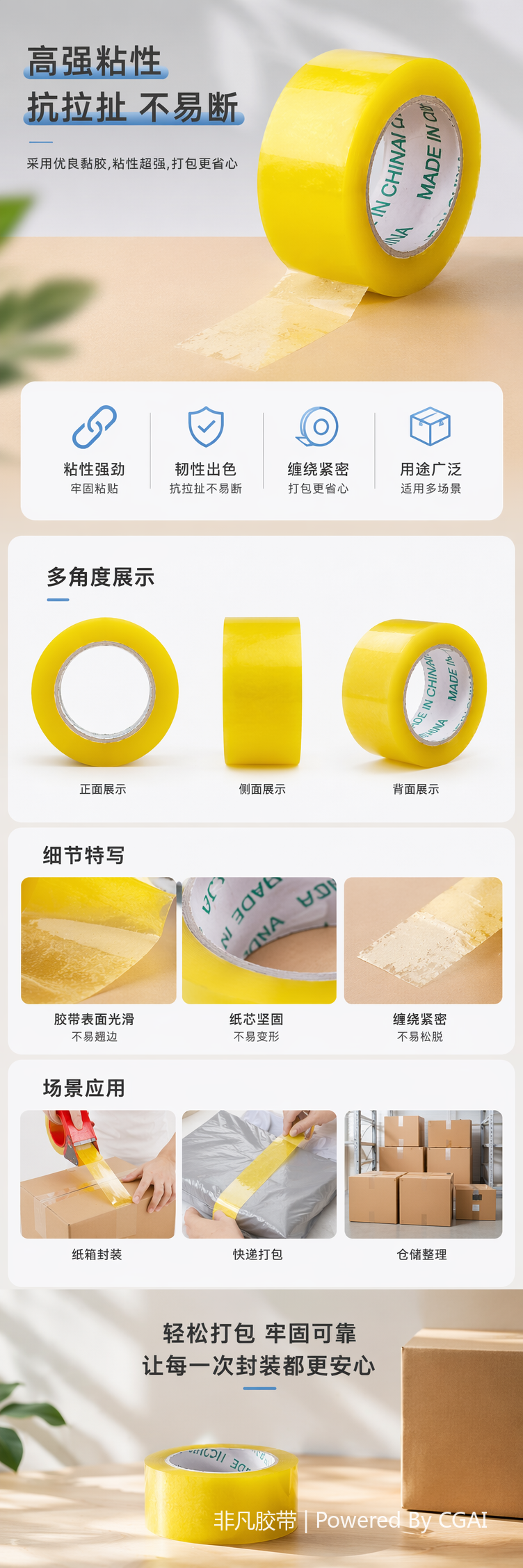 黄色电子产品专用胶带卷 绝缘耐高温防静电单面胶详情1