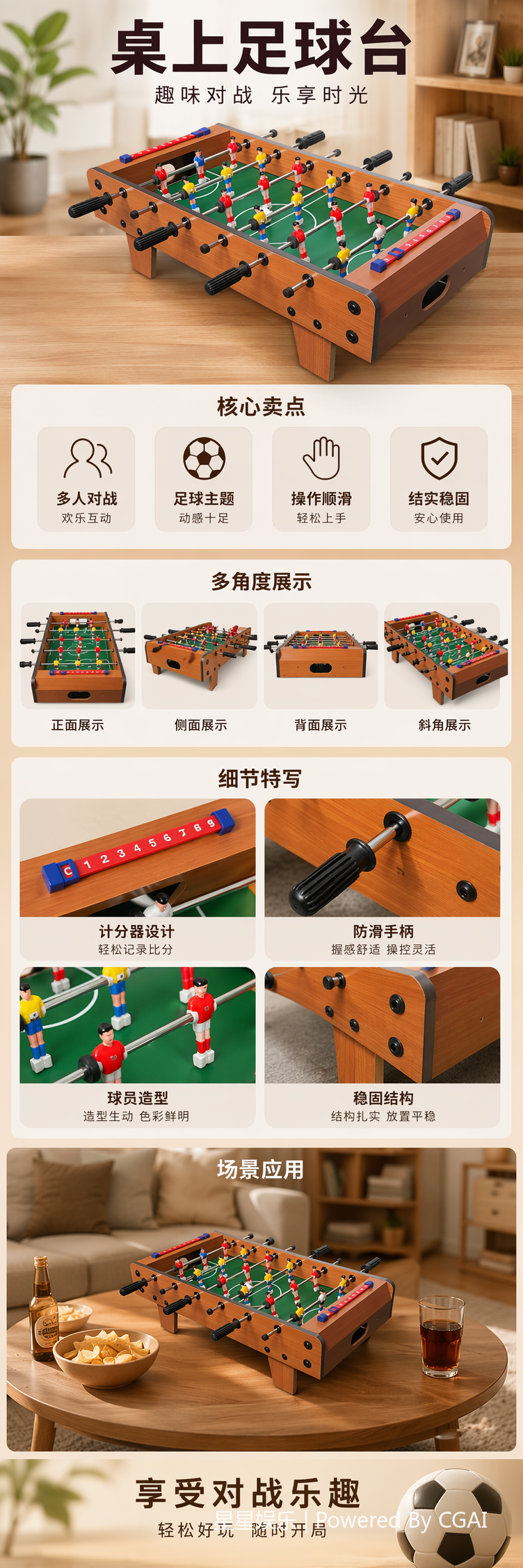 大号六杆桌上足球台木质结构亲子对战儿童益智娱乐迷你桌面游戏玩具详情1