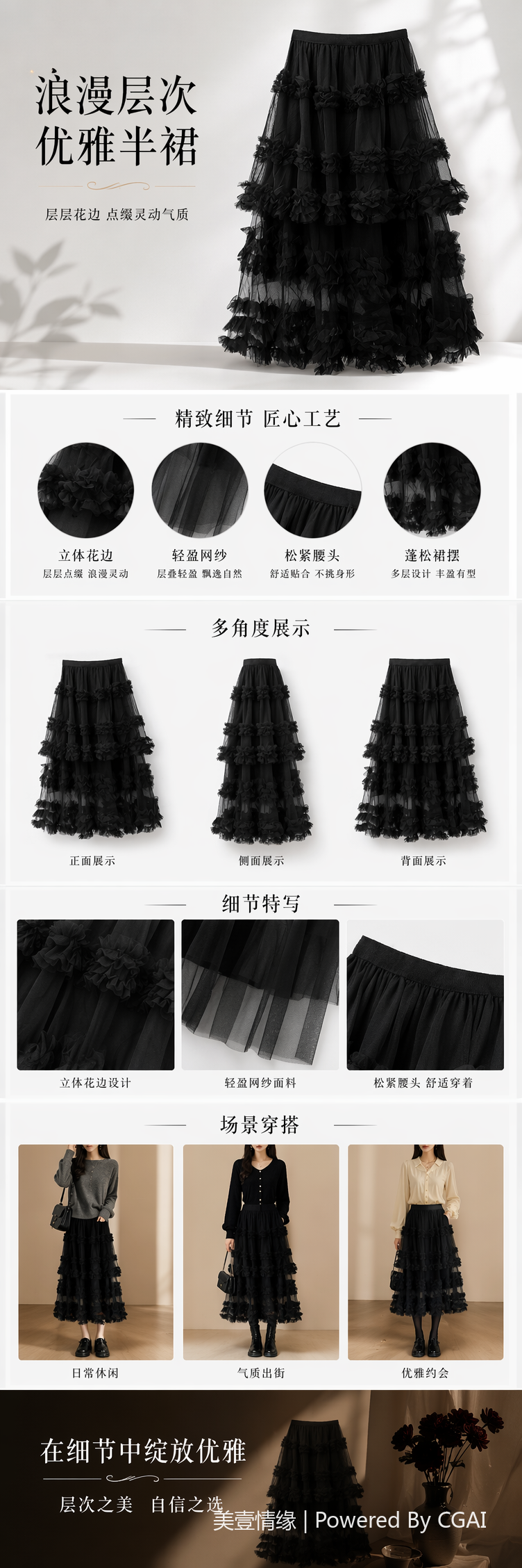 小众仙女氛围感长裙韩系简约网纱拼接层层蛋糕叠穿半身裙093049252 pic 1