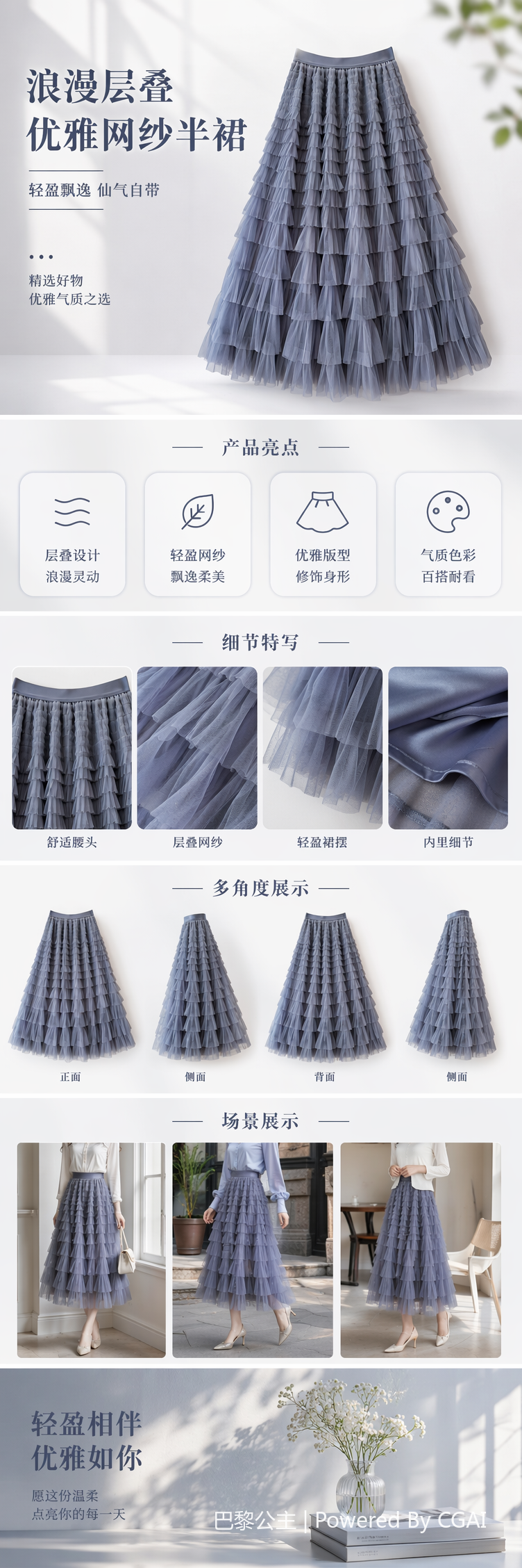 网纱拼接蛋糕裙2025春夏秋冬新款中长款半身裙A字长裙子蓬蓬纱裙详情1