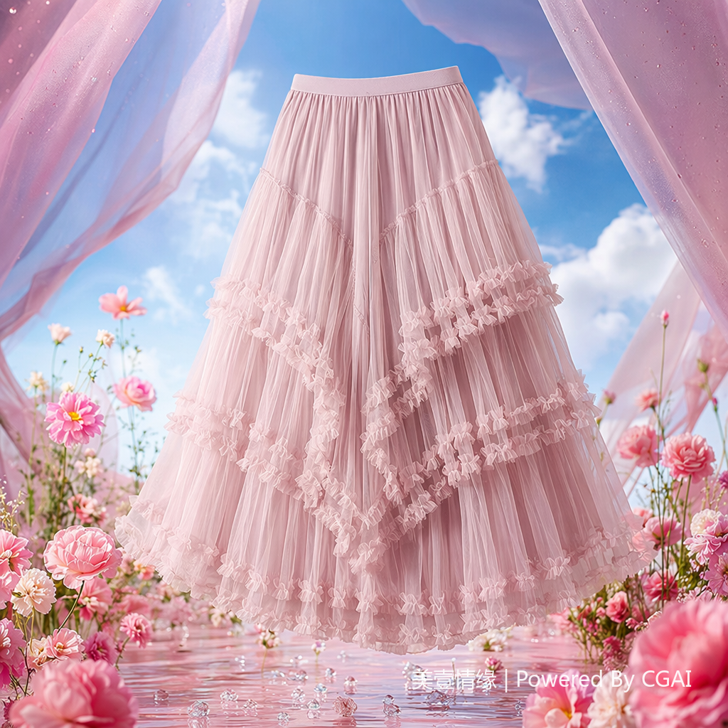 A small and elegant fairy-like long dress with a simple Korean-style mesh fabric patchwork and layers of cake layering. 100536657 Specification image