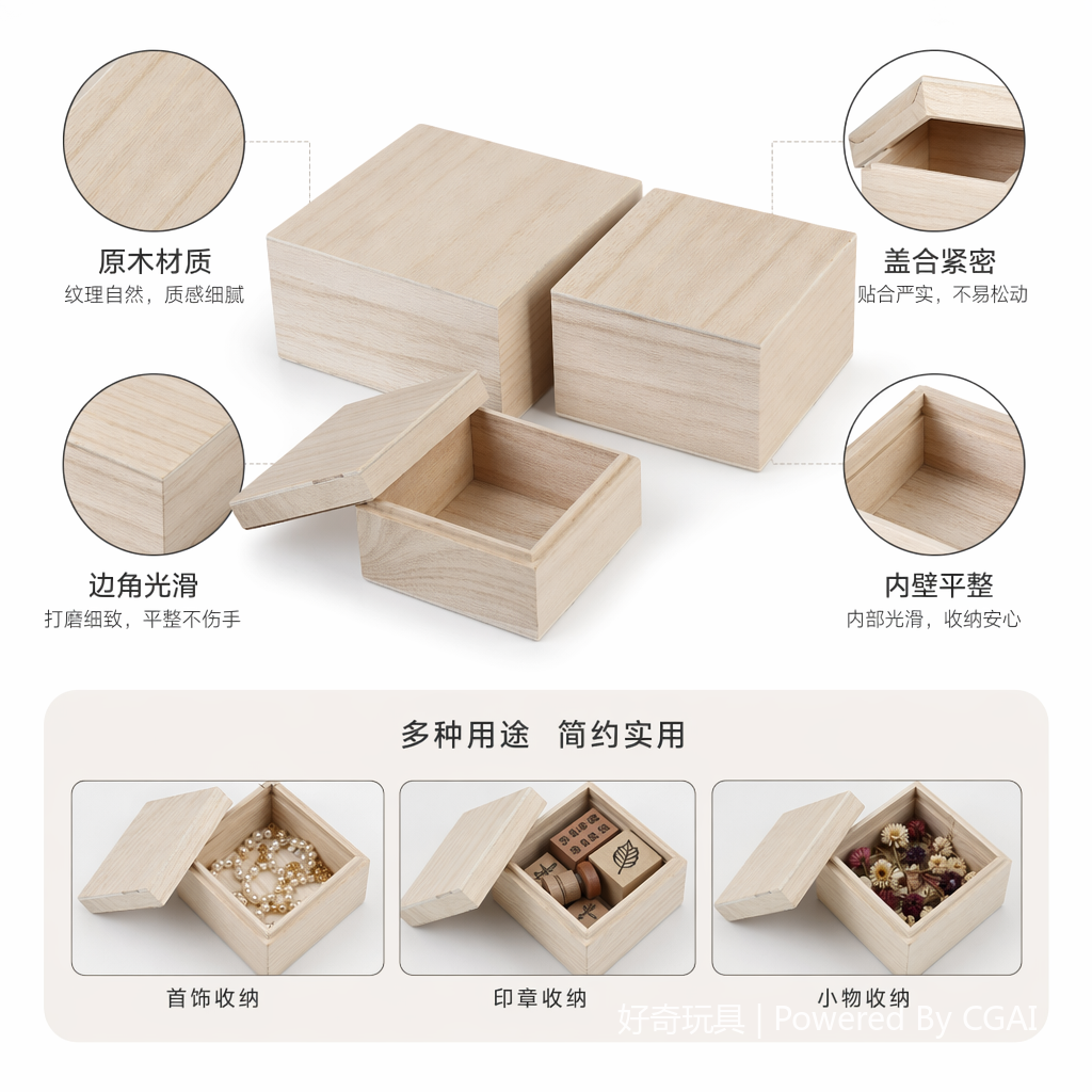 浅色木质高档定制木盒首饰盒木盘子