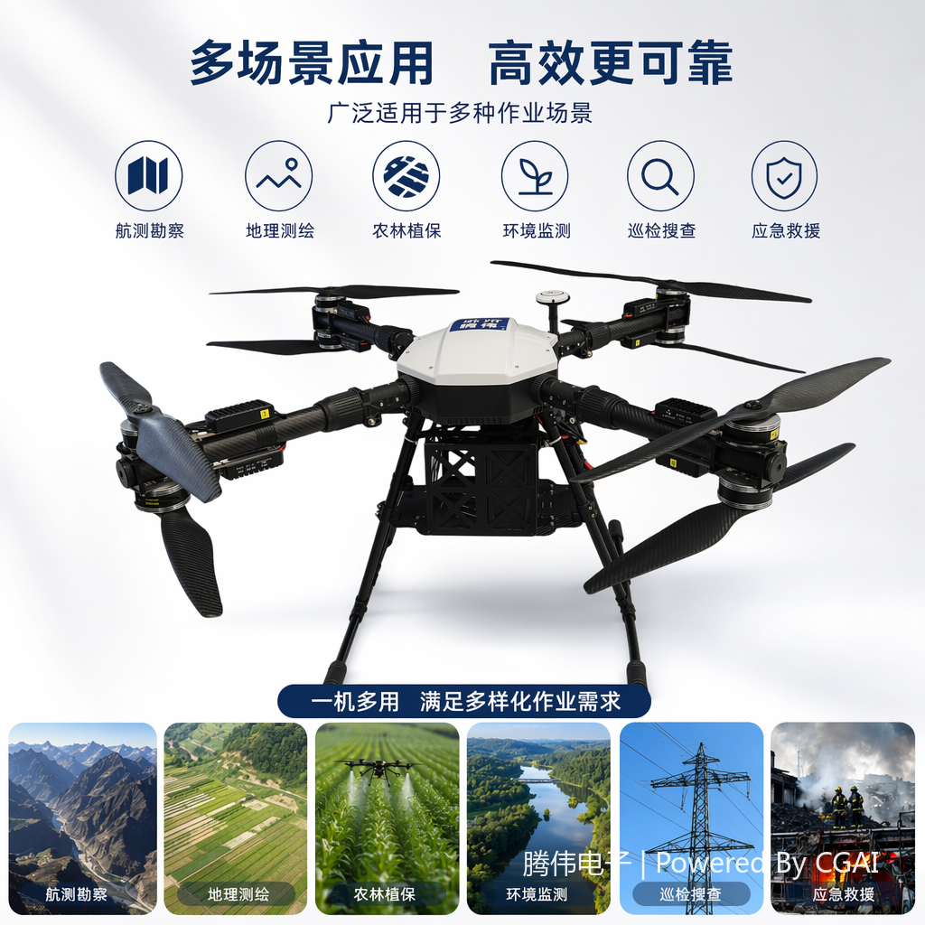 黑色多旋翼无人机 其他无人机 高稳定性航拍飞行器