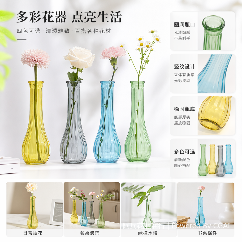 北欧ins风素胚琉璃花瓶陶瓷玻璃透明亚克力花瓶摆件北欧轻奢玻璃花瓶家居摆件样板房酒店别墅客厅餐厅礼玻璃摆件品101052548