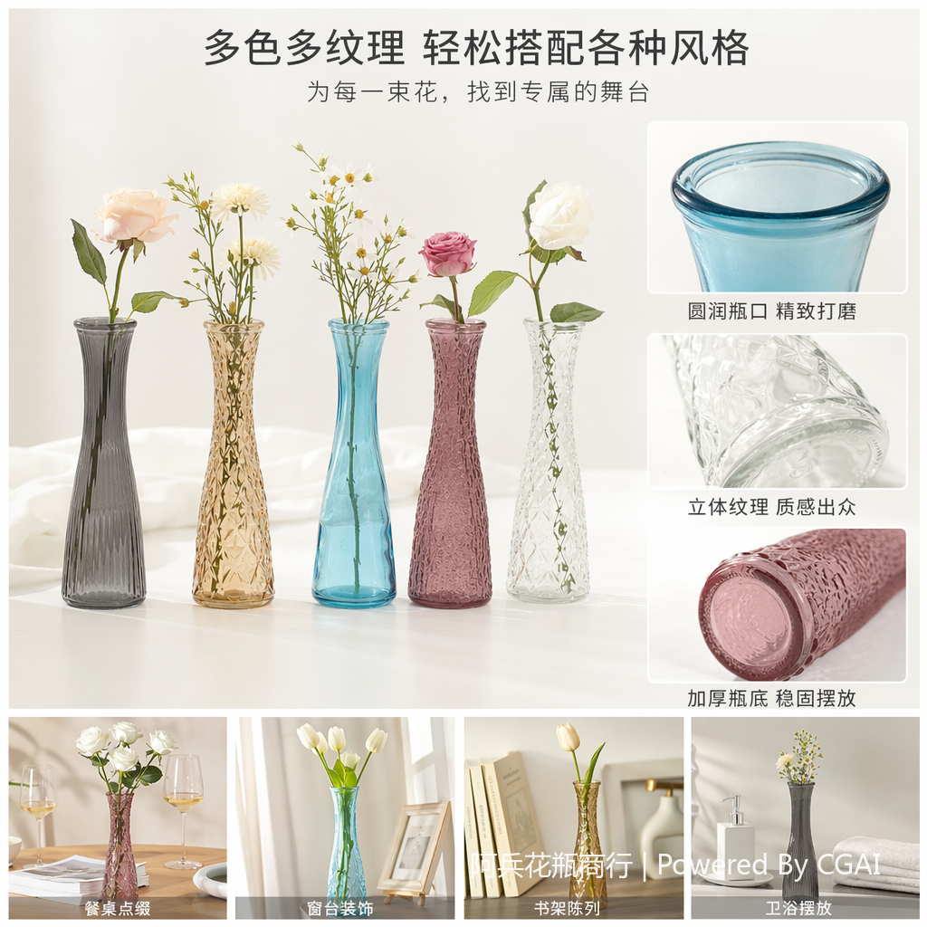 北欧ins风素胚琉璃花瓶陶瓷玻璃透明亚克力花瓶摆件北欧轻奢玻璃花瓶家居摆件样板房酒店别墅客厅餐厅礼玻璃摆件品102722080