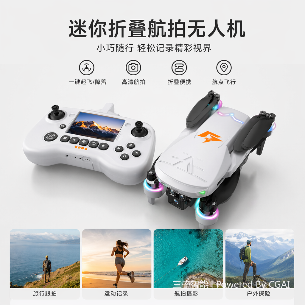 折叠Wifi无刷无人机4向红外避障带光流带2.4寸屏控G12款