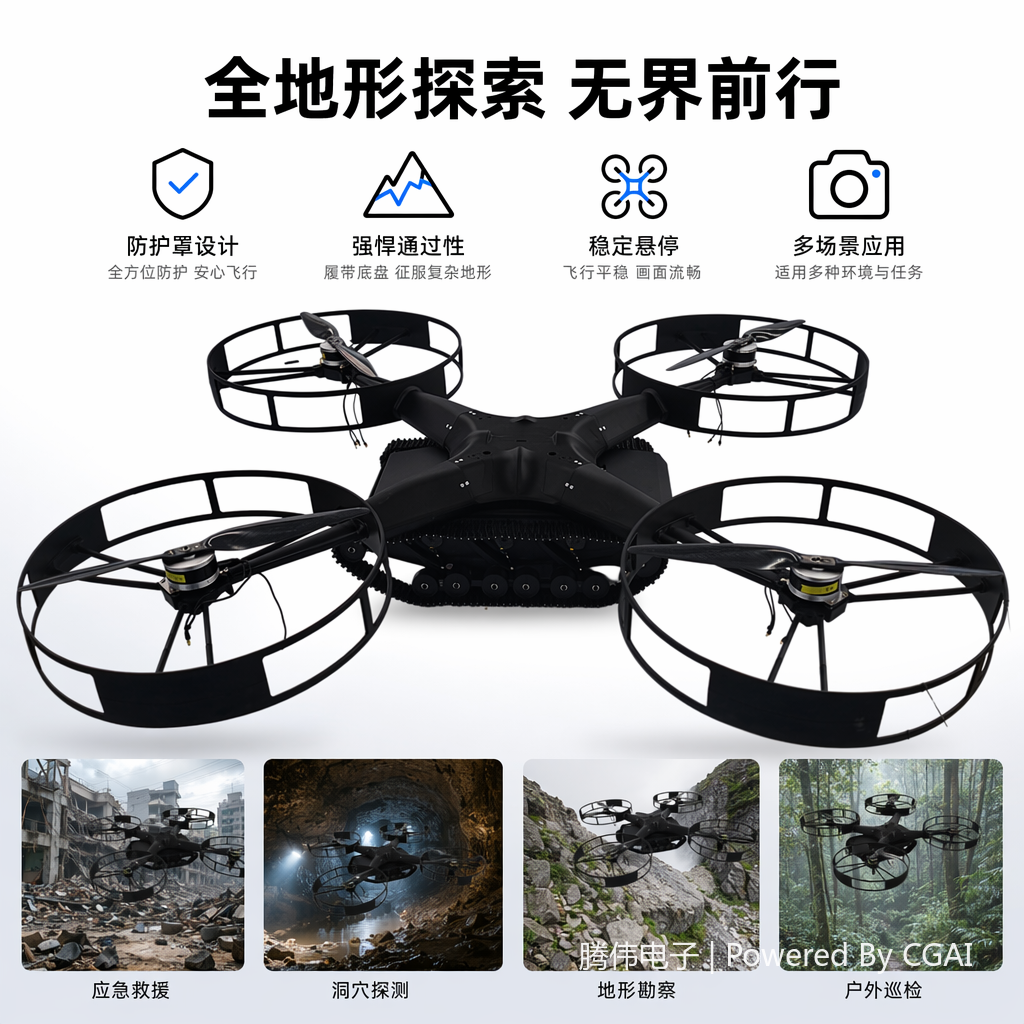 黑色四旋翼无人机航拍稳定器高清遥控可折叠便携式
