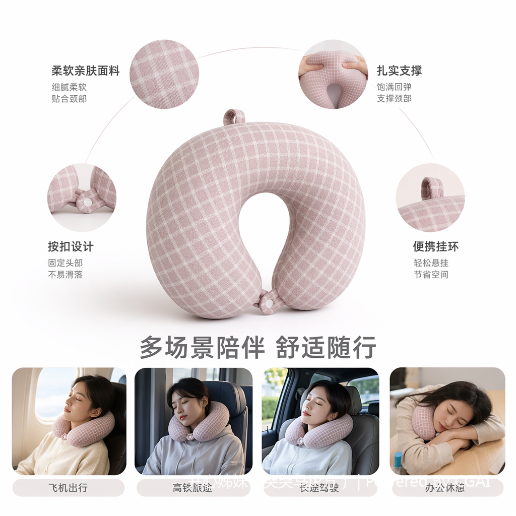 布莱格格纹U型枕旅行脖枕 便携U形枕舒适支撑
