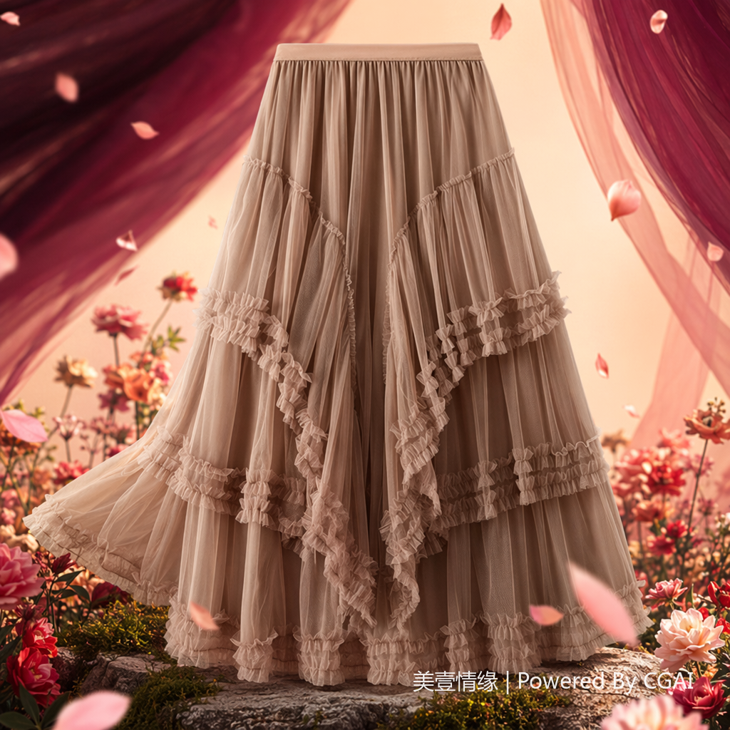 A small and elegant fairy-like long dress with a simple Korean-style mesh fabric patchwork and layers of cake layering. 100320429 Specification image