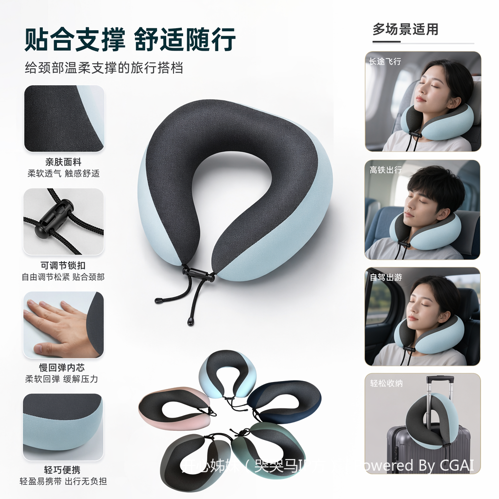 渐变条异型彩色U型旅行脖枕 便携U形枕 舒适支撑颈枕