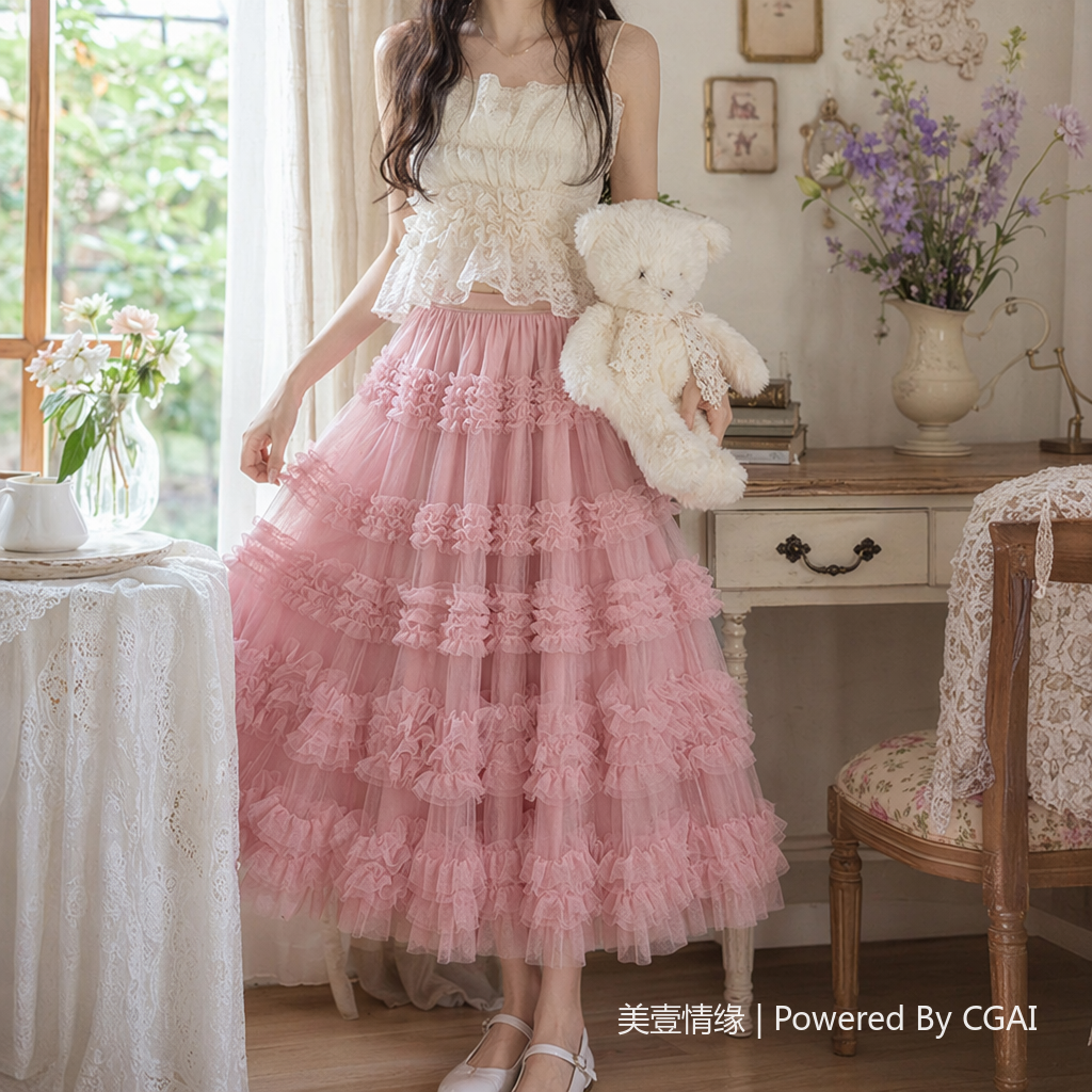 小众仙女氛围感长裙韩系简约网纱拼接层层蛋糕叠穿半身裙094457233