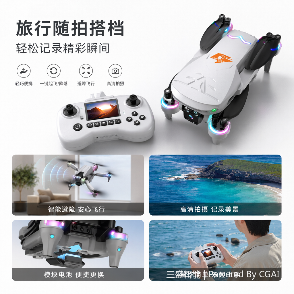 折叠Wifi无刷无人机4向红外避障带光流带2.4寸屏控