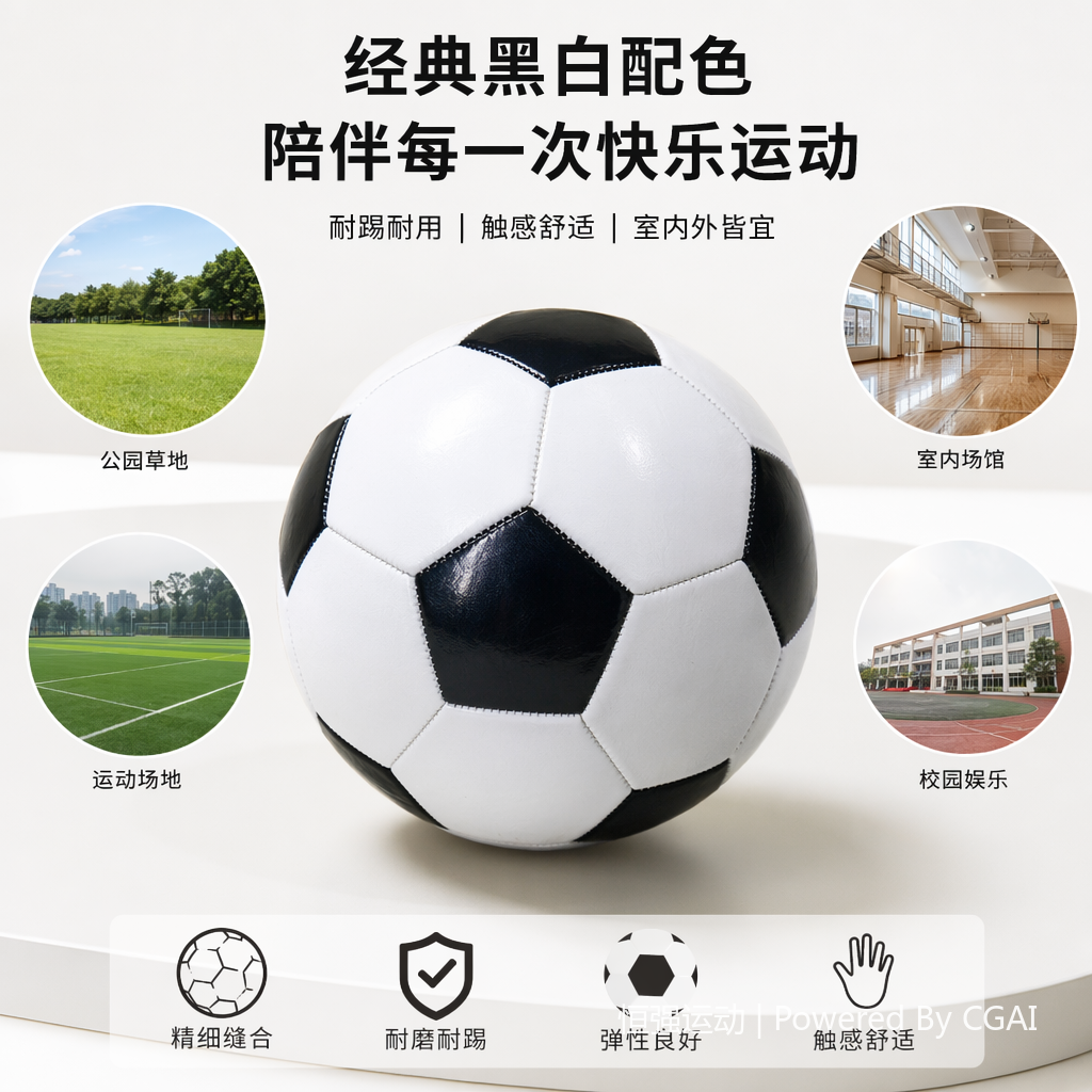 经典黑白5号足球PU机缝耐磨训练比赛用球支持定制