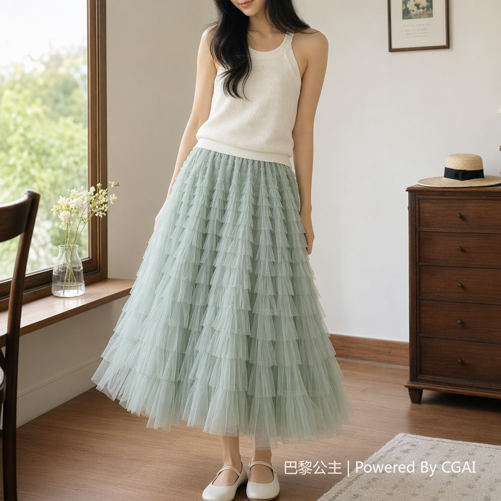 网纱拼接蛋糕裙2025春夏秋冬新款中长款半身裙A字长裙子蓬蓬纱裙090420185