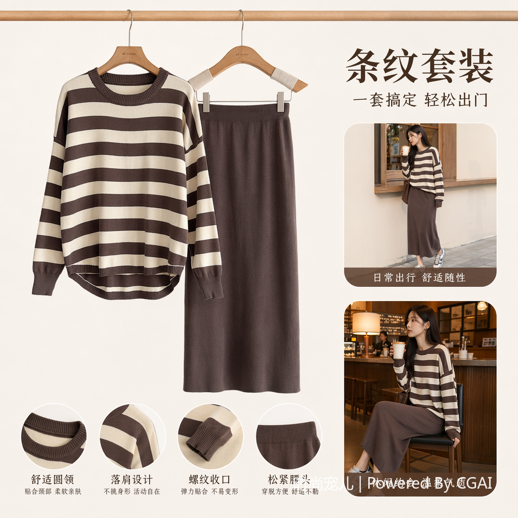 裙子女收腰仙女/运动套装女夏季/碎花裙/女装裙子/时尚女套装产品图