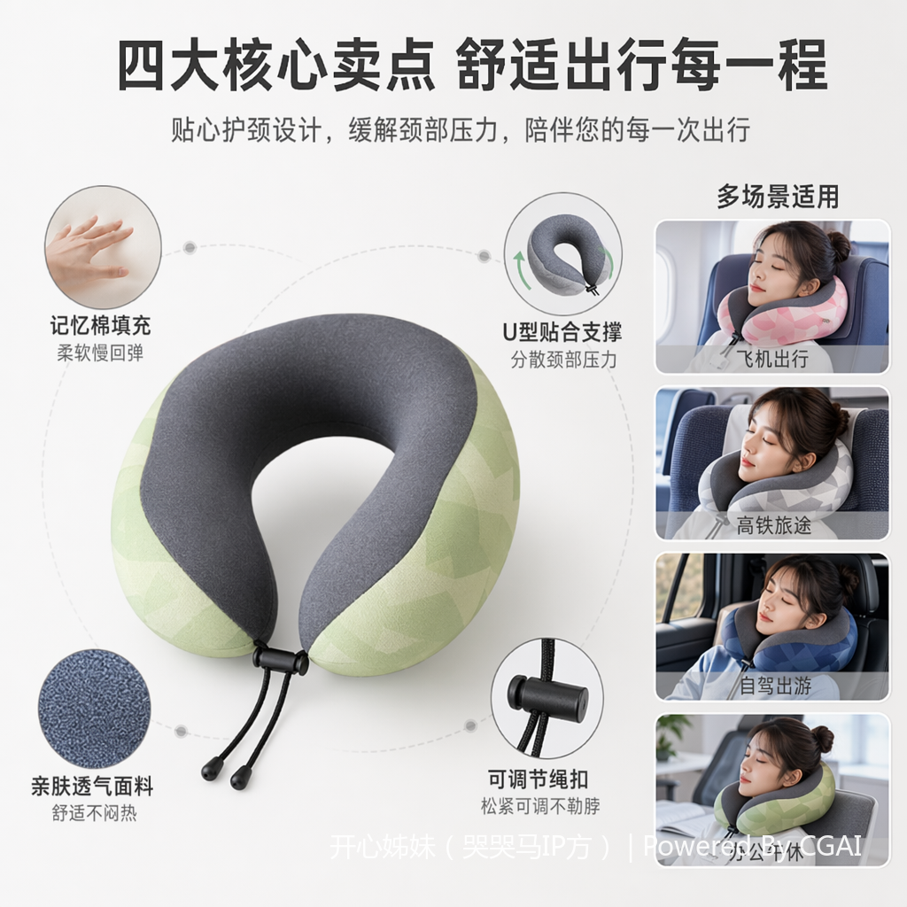 印花异型四款迷彩图案旅行U型枕脖枕 便携U形枕