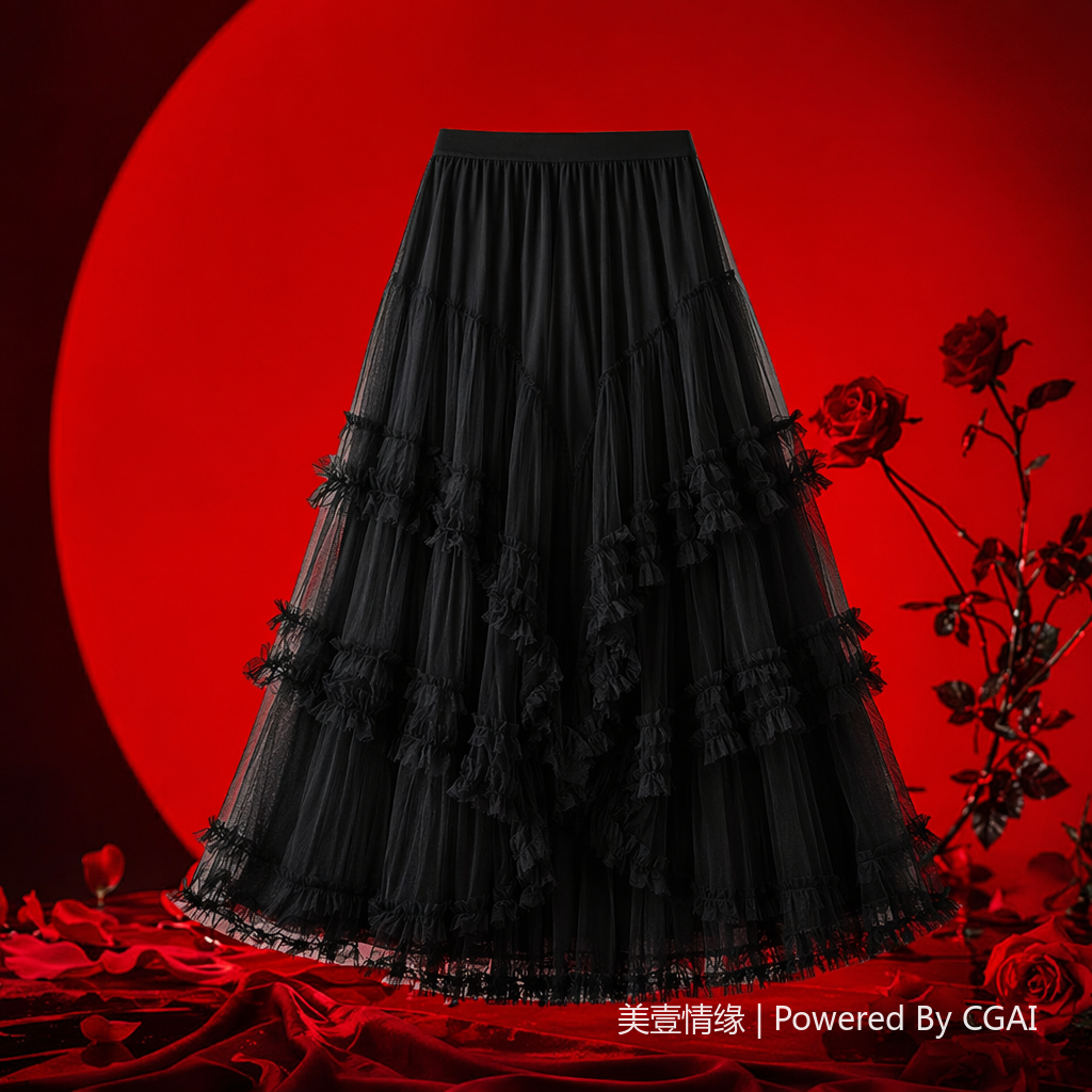 A small and elegant fairy-like long dress with a simple Korean-style mesh fabric patchwork and layers of cake layering. 100050760 Specification image