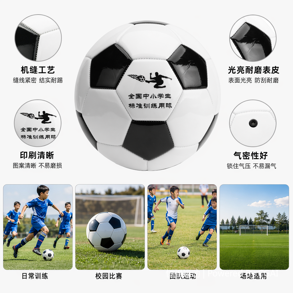全国中小学生标准训练用球黑白块PVC机缝耐磨比赛批发图