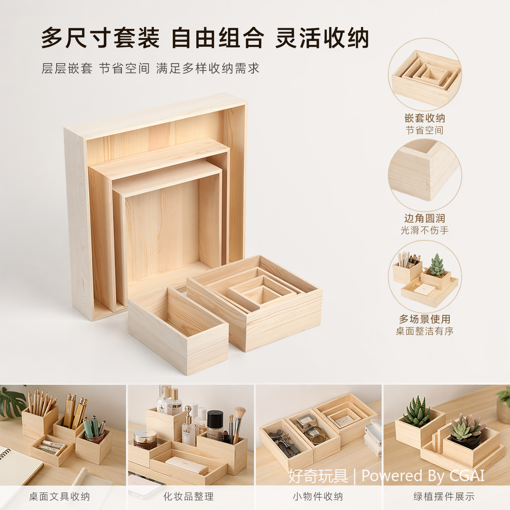 浅色木质化妆品收纳盒12格透明塑料收纳盒
