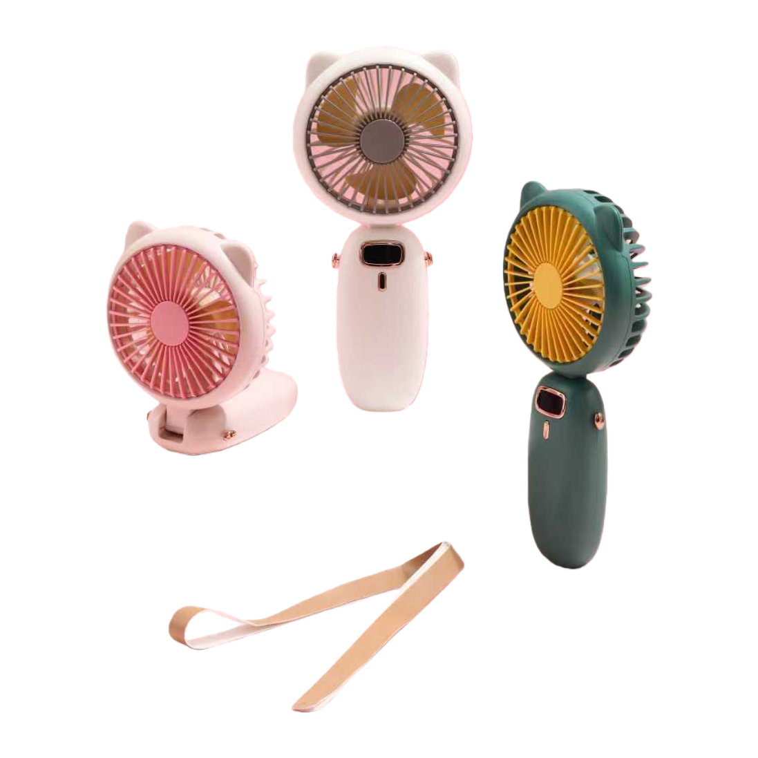 A portable summer fan with a high appearance level, featuring colorful cat ears and a handheld lanyard design Item Picture