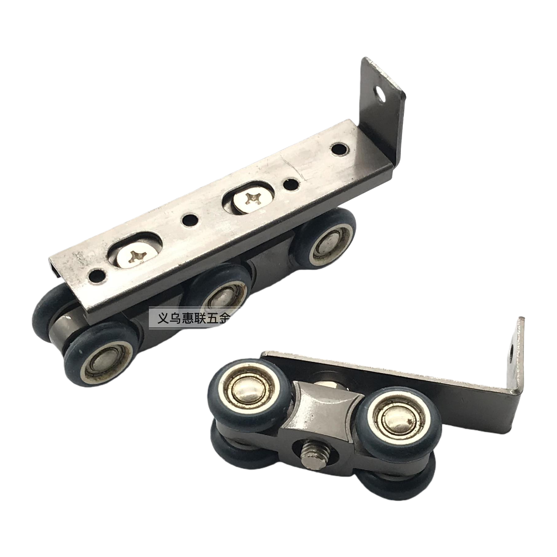 Silver metal pulley assembly with smooth shaft bearing, impeller, turquoise edge, cabinet, slide rail and welded hinges Item Picture