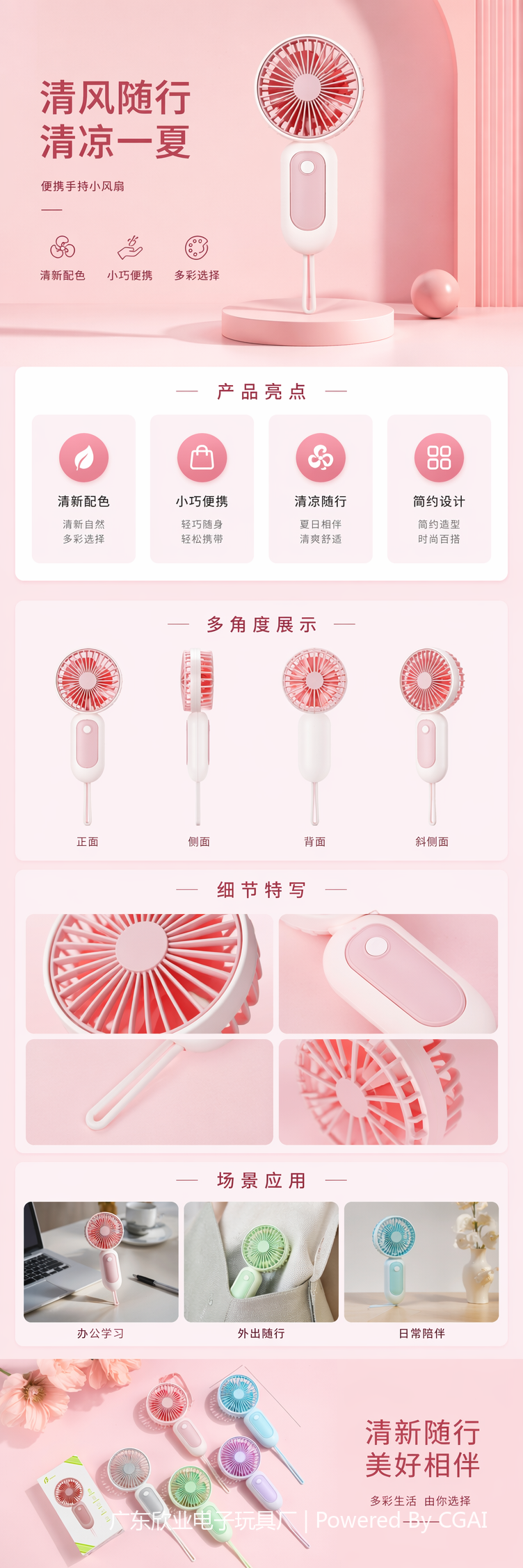 迷你手持挂绳扇彩色小电风扇便携式手持小风扇静音低噪 pic 1