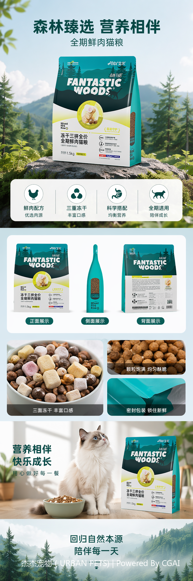 Air Freeze-dried Three-in-one full-price, full-life fresh meat cat food, Wen Fish and chicken formula, suitable for all ages, for removing and beautify hair, 1.5kg/5kg pic 1