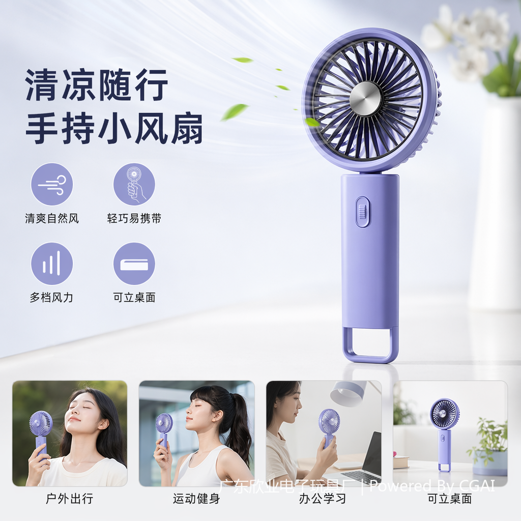 Simple and colorful buckle-mounted solar circulating electric fan, small fan, portable and silent design