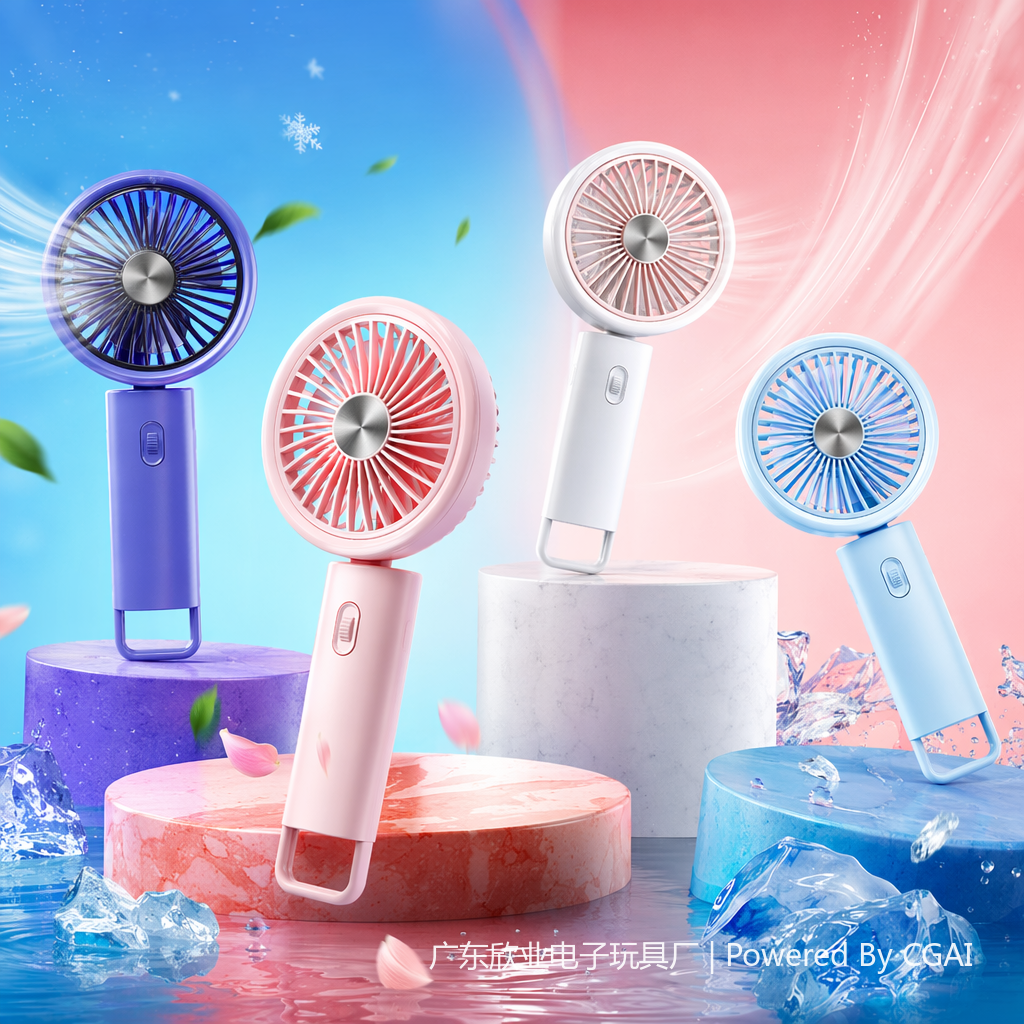 Simple and colorful buckle-mounted solar circulating electric fan, small fan, portable and silent design Specification image