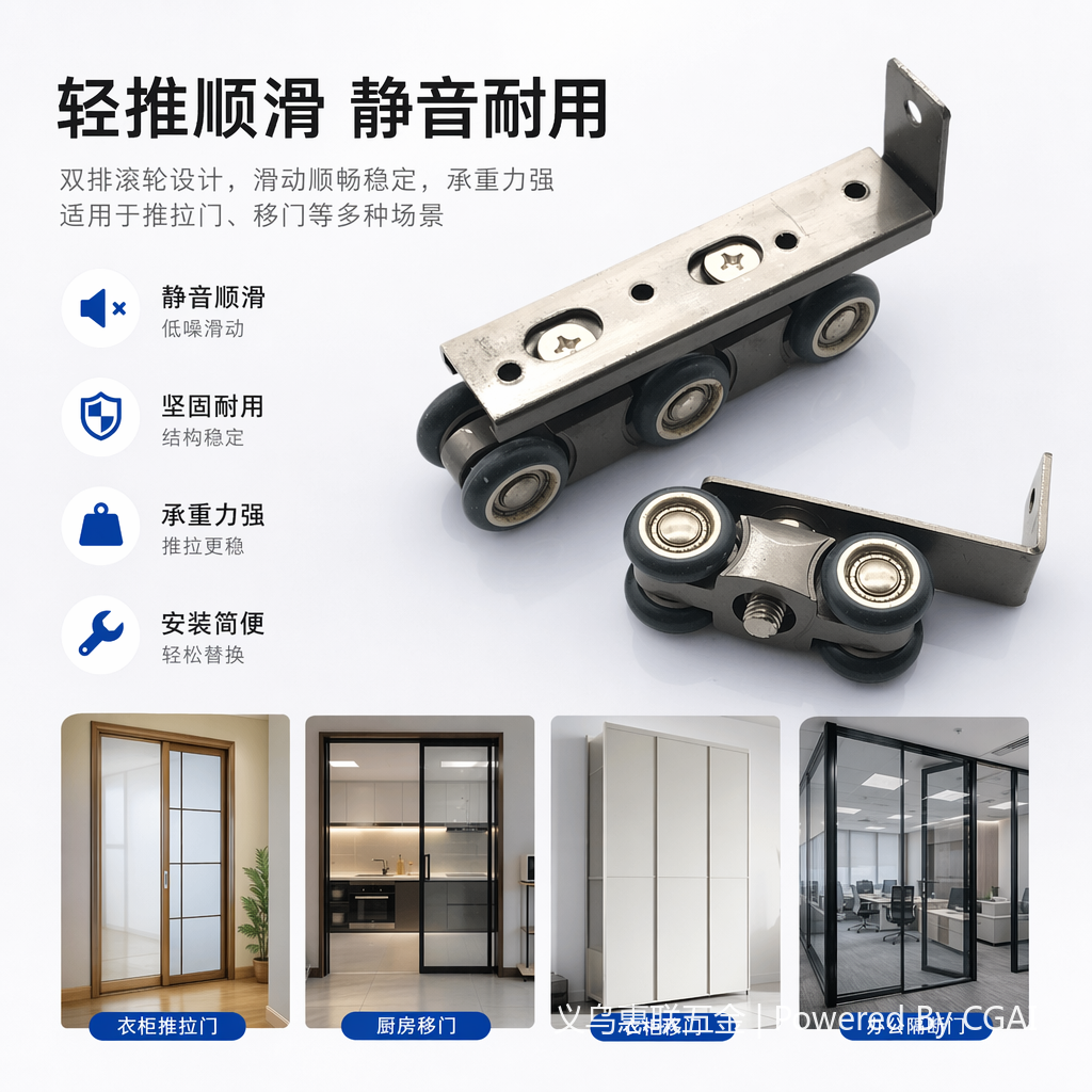 银色金属滑轮组件含光轴轴承叶轮松石包边柜子滑轨焊接活页