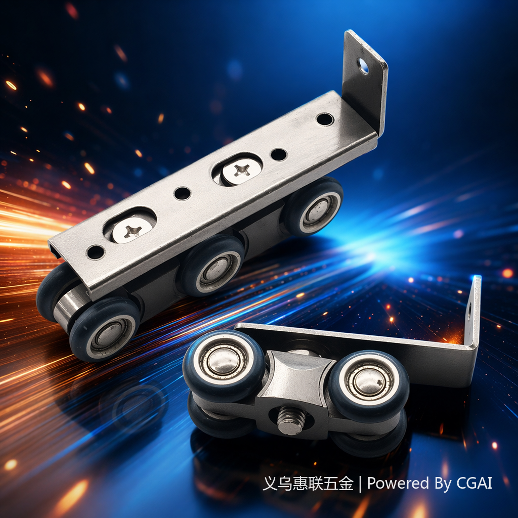 Silver metal pulley assembly with smooth shaft bearing, impeller, turquoise edge, cabinet, slide rail and welded hinges Specification image