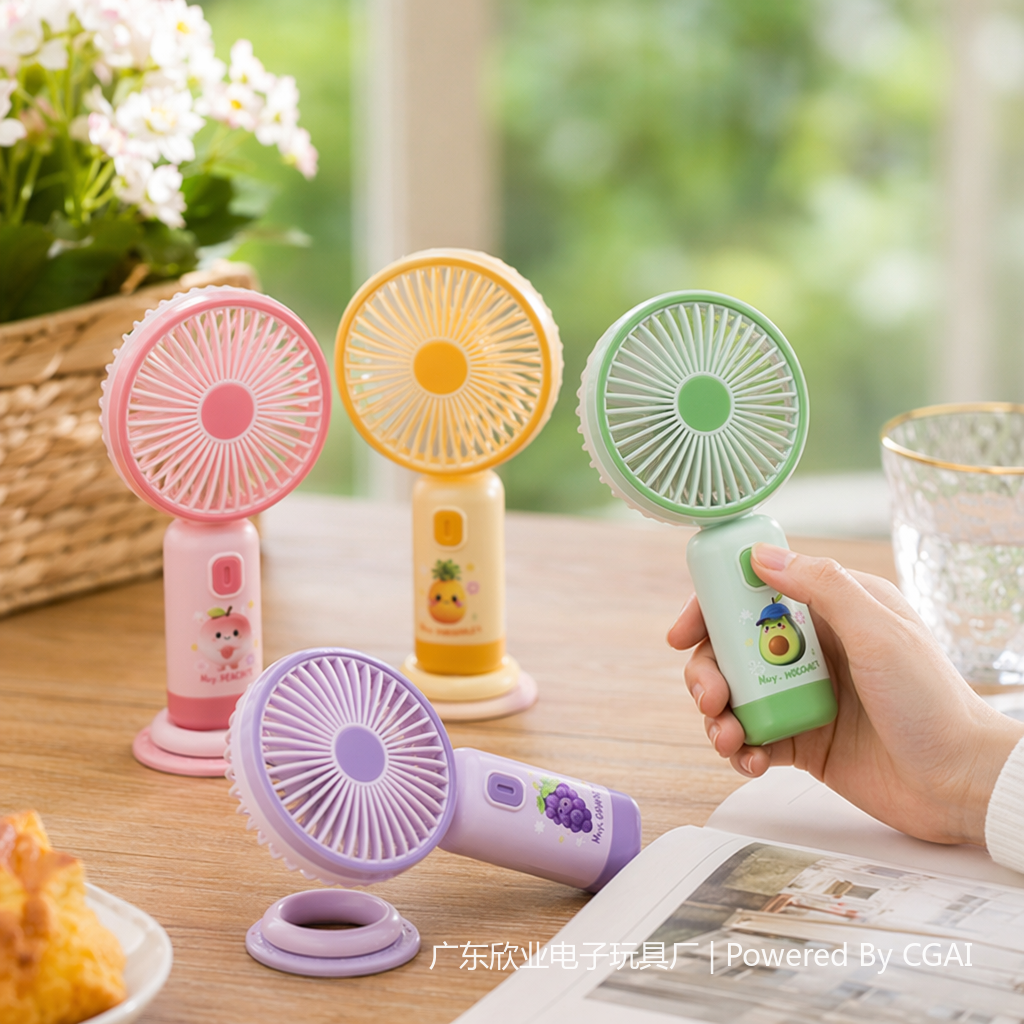 Colorful fruit handheld mini electric fan, outdoor small fan details Picture