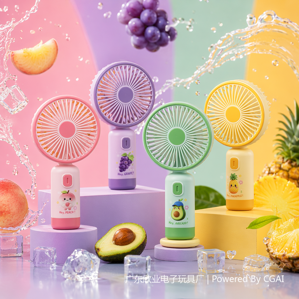 Colorful fruit handheld mini electric fan, outdoor small fan Specification image