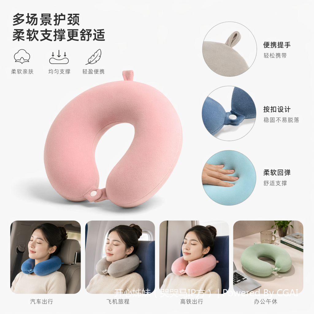 彩素圆随机颜色色U型枕旅行脖枕记忆棉U形枕