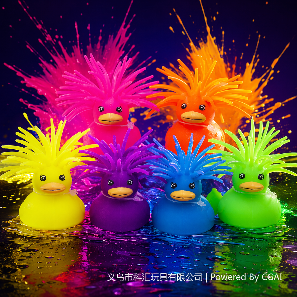 Rock 'n' roll colorful furry duckling glitter toys, children's summer beach toys Specification image