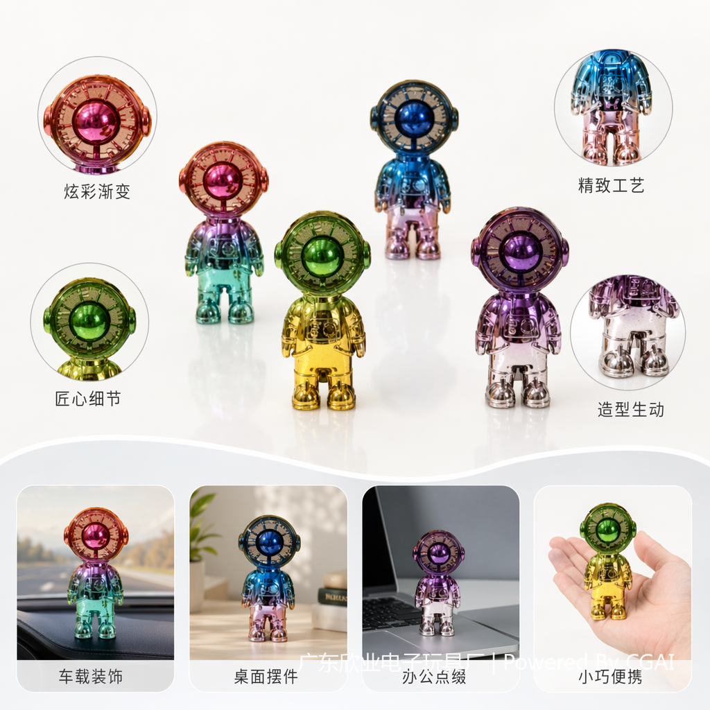 A cartoon-colored astronaut shaped desktop handheld small fan