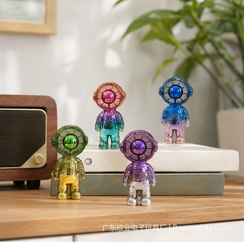 A cartoon-colored astronaut shaped desktop handheld small fan details Picture