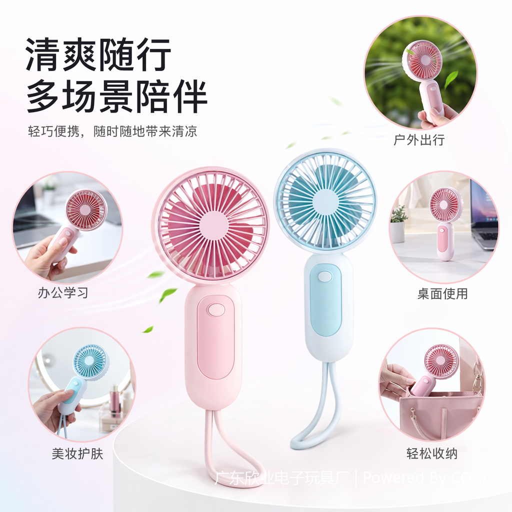 Mini handheld lanyard fan, colorful small electric fan, portable handheld small fan, silent and low-noise
