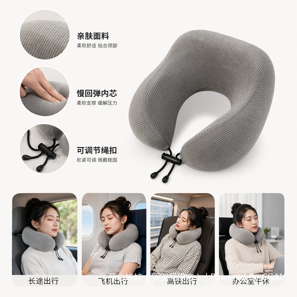 剪条双峰六色条纹U型枕旅行脖枕记忆棉U型枕