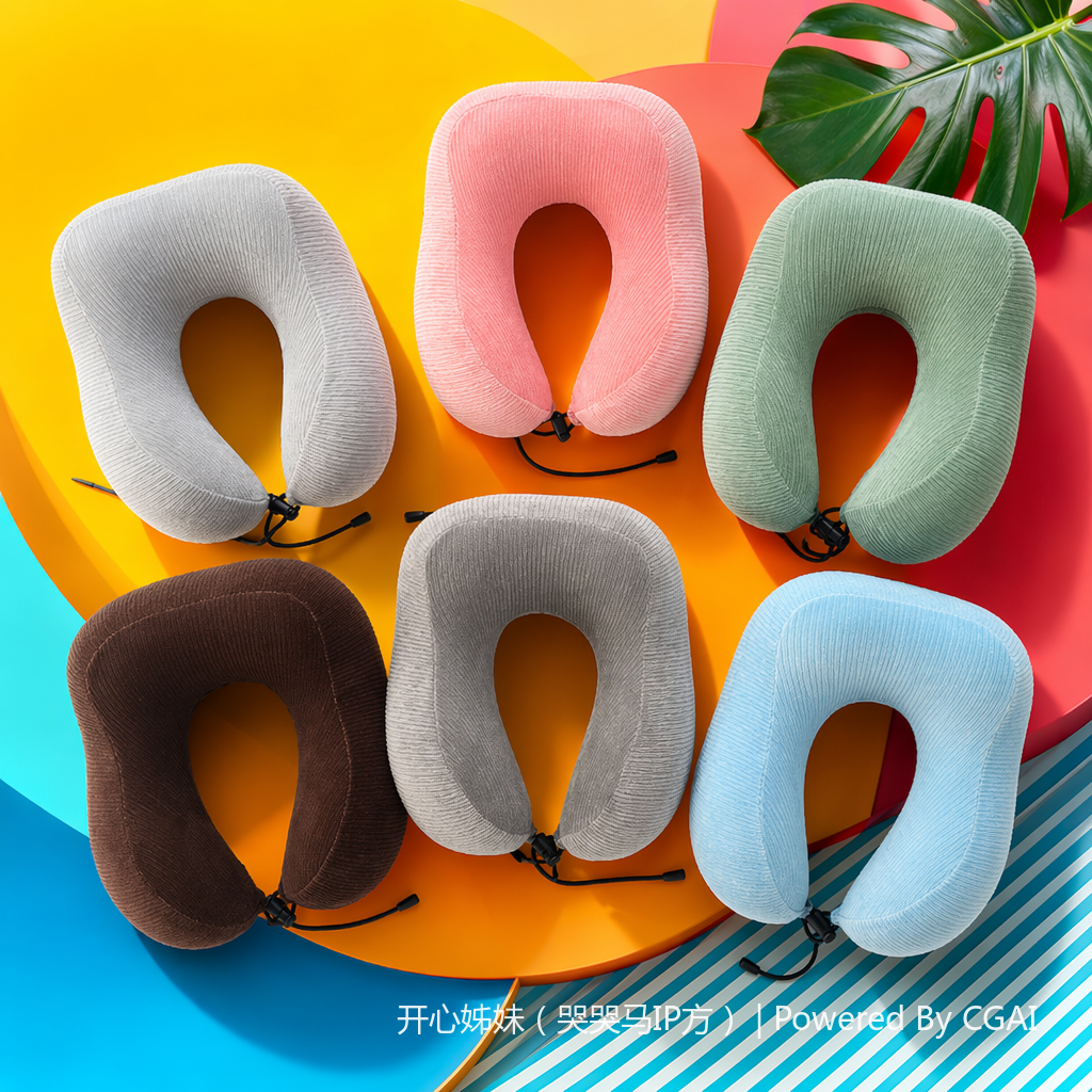 剪条双峰六色条纹U型枕旅行脖枕记忆棉U型枕 Specification image